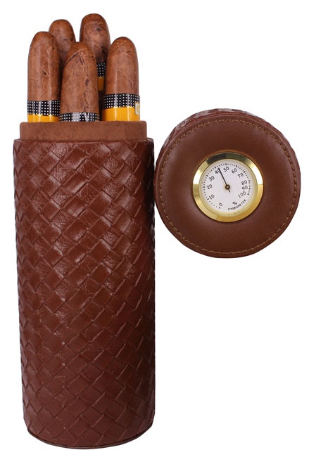 便携式棕色编织纹雪茄盒