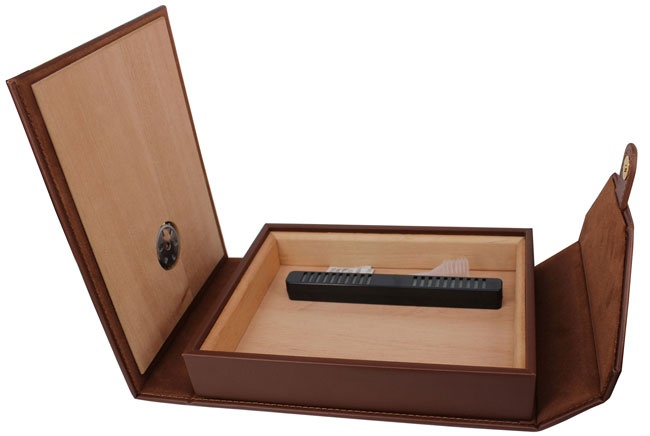 AMANCY Elegant 5-10 Capacity Brown Leather Cedar Wood Lined Portable Travel Cigar Humidor Case with Humidifier